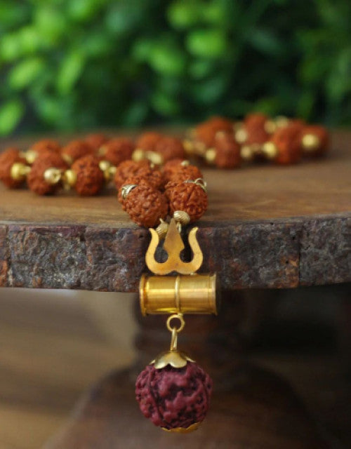 Gold Plated Mahadev Trishul Rudraksha Mala